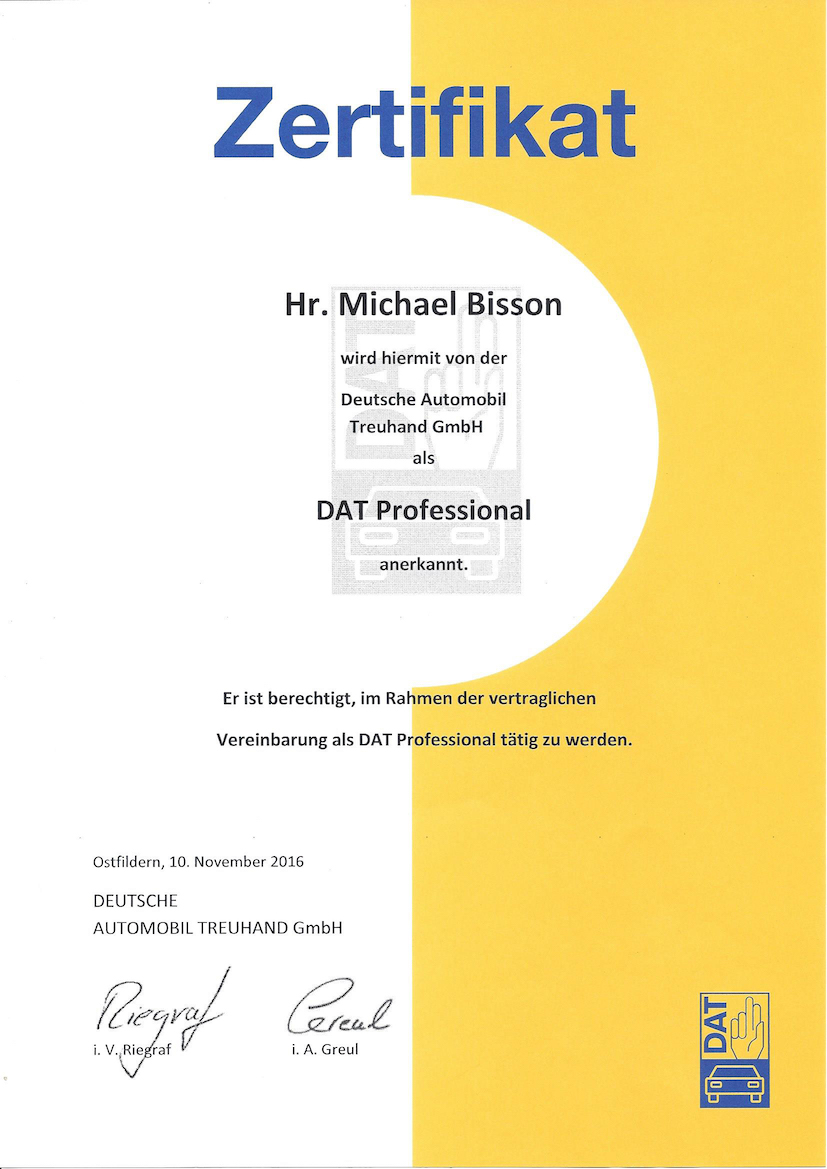 DAT Professional Zertifikat Michael Bisson